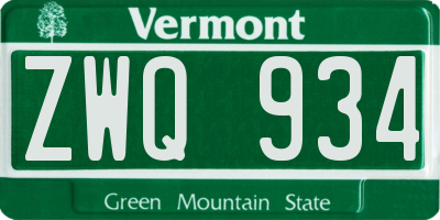 VT license plate ZWQ934
