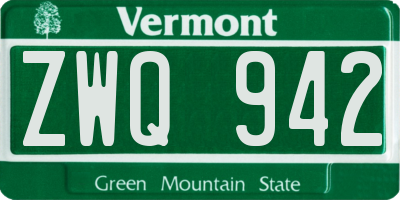 VT license plate ZWQ942