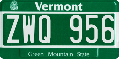 VT license plate ZWQ956
