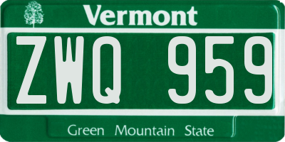 VT license plate ZWQ959