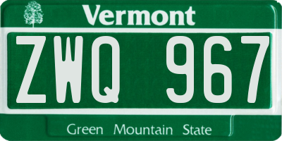 VT license plate ZWQ967