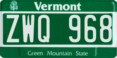 VT license plate ZWQ968