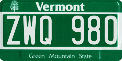 VT license plate ZWQ980