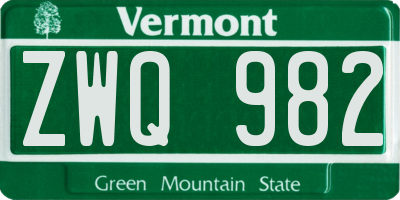 VT license plate ZWQ982