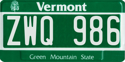 VT license plate ZWQ986