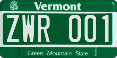 VT license plate ZWR001