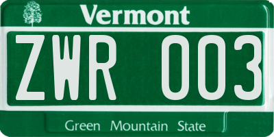 VT license plate ZWR003