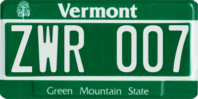 VT license plate ZWR007