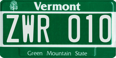 VT license plate ZWR010