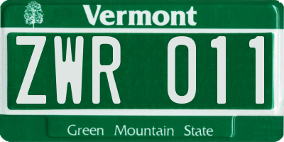 VT license plate ZWR011