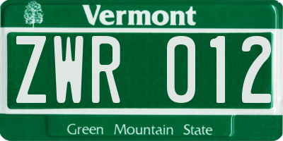 VT license plate ZWR012