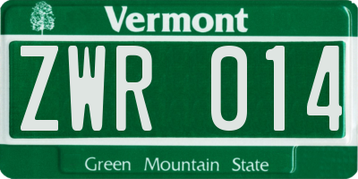 VT license plate ZWR014