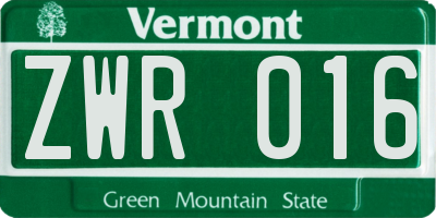 VT license plate ZWR016