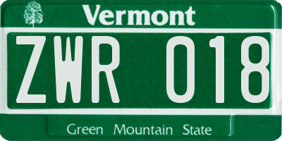 VT license plate ZWR018