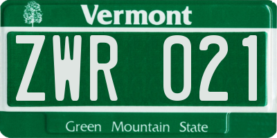 VT license plate ZWR021