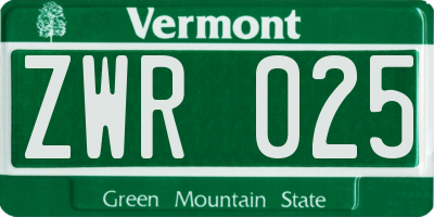 VT license plate ZWR025