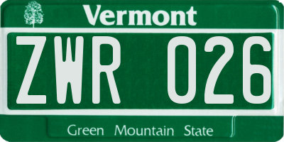 VT license plate ZWR026