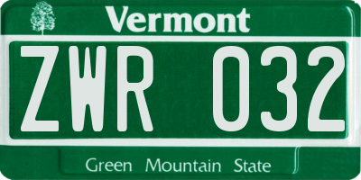 VT license plate ZWR032