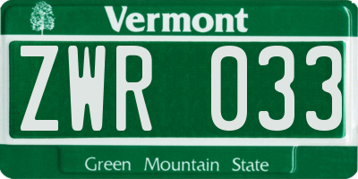 VT license plate ZWR033