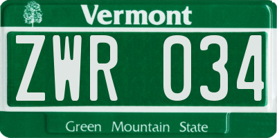VT license plate ZWR034