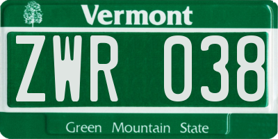 VT license plate ZWR038