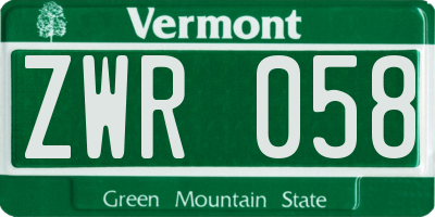 VT license plate ZWR058