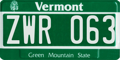 VT license plate ZWR063