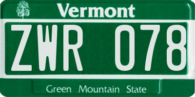 VT license plate ZWR078
