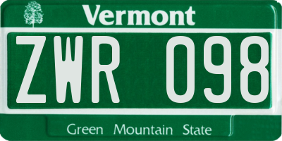VT license plate ZWR098