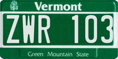 VT license plate ZWR103