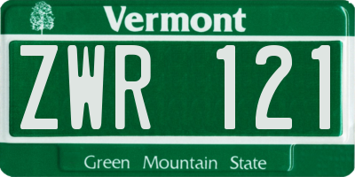 VT license plate ZWR121