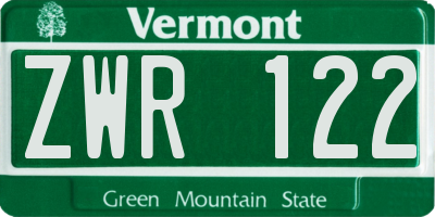 VT license plate ZWR122