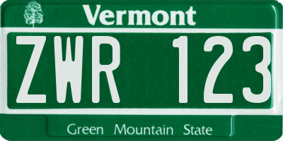 VT license plate ZWR123