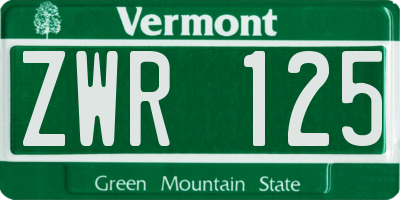 VT license plate ZWR125