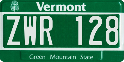 VT license plate ZWR128