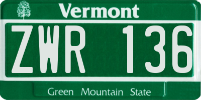 VT license plate ZWR136