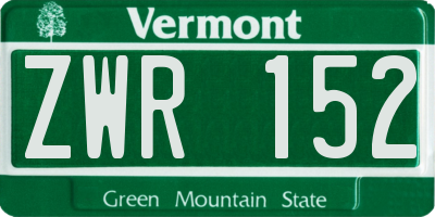 VT license plate ZWR152