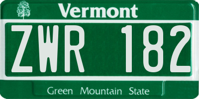 VT license plate ZWR182