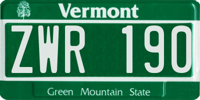 VT license plate ZWR190