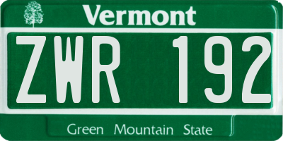 VT license plate ZWR192
