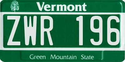 VT license plate ZWR196
