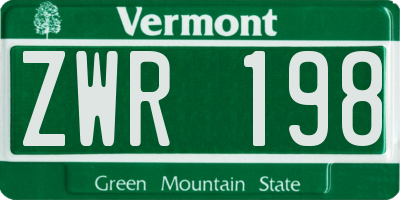 VT license plate ZWR198
