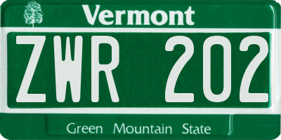 VT license plate ZWR202