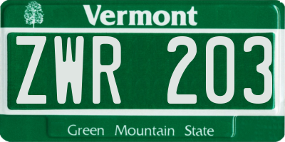 VT license plate ZWR203