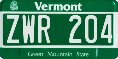 VT license plate ZWR204