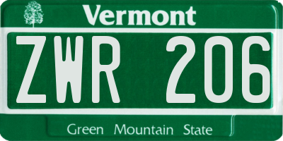 VT license plate ZWR206