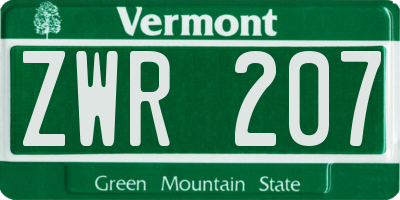 VT license plate ZWR207