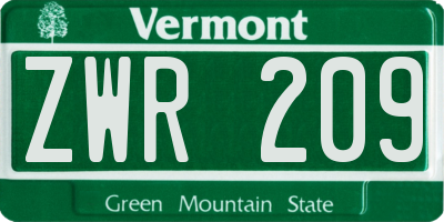 VT license plate ZWR209