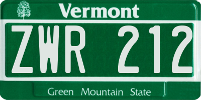 VT license plate ZWR212