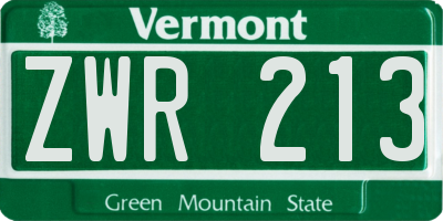 VT license plate ZWR213